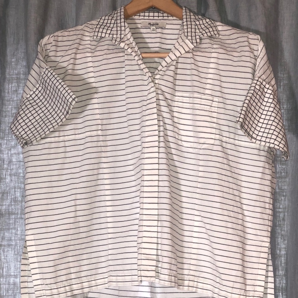 MADEWELL|BOXY STRIPED SHORT SLEEVE BUTTON DOWN|XS